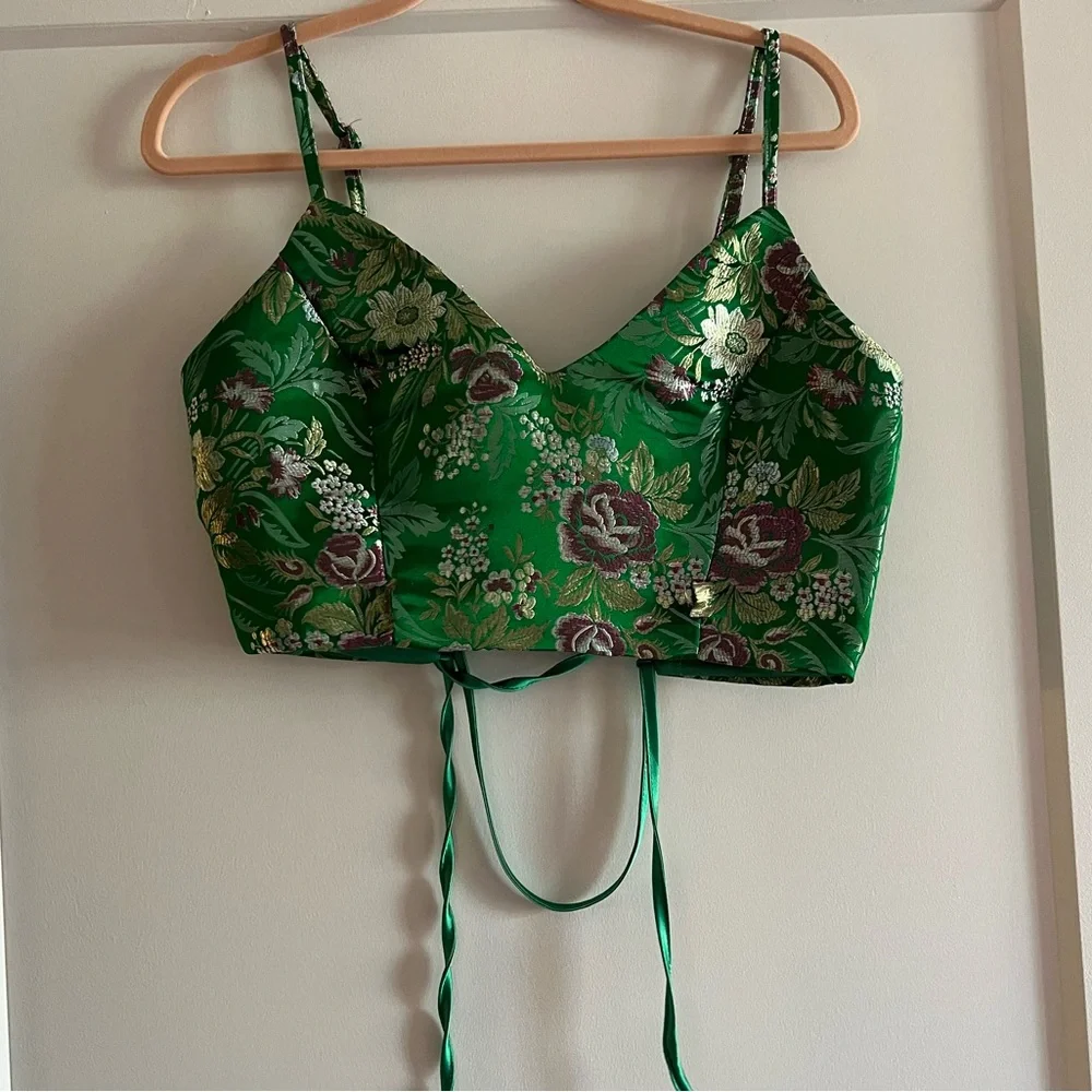 Sweetly Chic Green Floral Jacquard Two-Piece Mini Dress - Picture 9 of 14